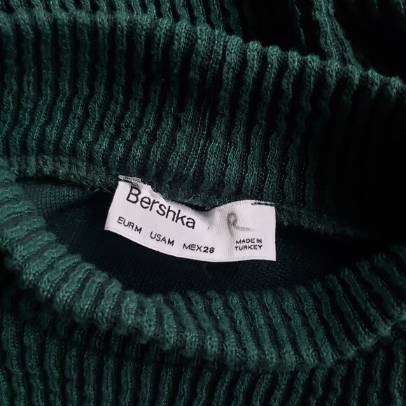 Bershka Green Ribbed Crop Mock Turtleneck Long Sleeve Top - Picture 7 of 14